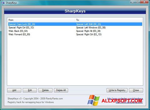 لقطة شاشة SharpKeys لنظام التشغيل Windows XP