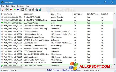 لقطة شاشة USBDeview لنظام التشغيل Windows XP