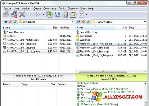 لقطة شاشة FlashFXP لنظام التشغيل Windows XP