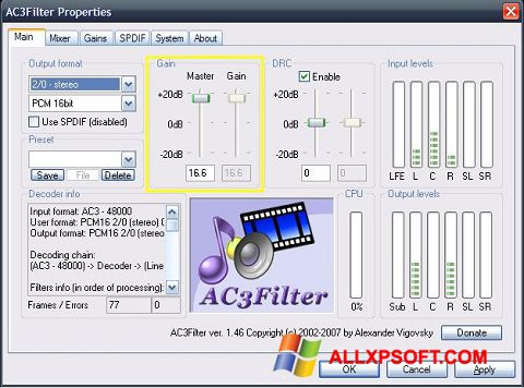 لقطة شاشة AC3Filter لنظام التشغيل Windows XP
