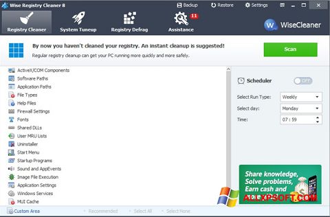 لقطة شاشة Wise Registry Cleaner لنظام التشغيل Windows XP