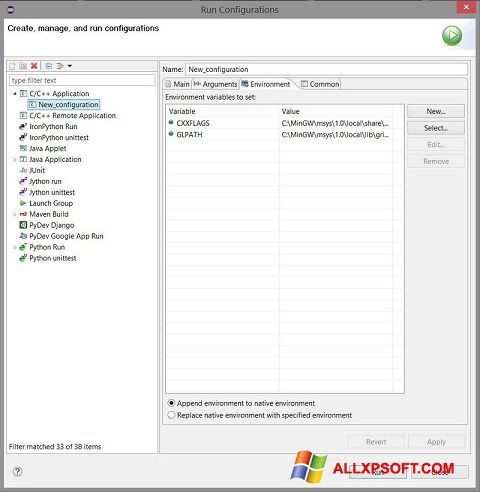 لقطة شاشة Eclipse لنظام التشغيل Windows XP