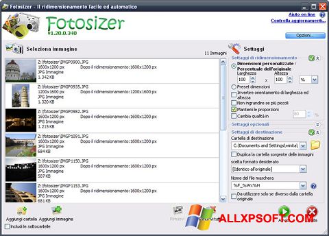 لقطة شاشة Fotosizer لنظام التشغيل Windows XP