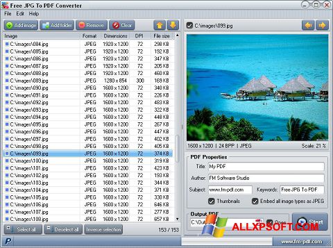 لقطة شاشة JPG to PDF Converter لنظام التشغيل Windows XP