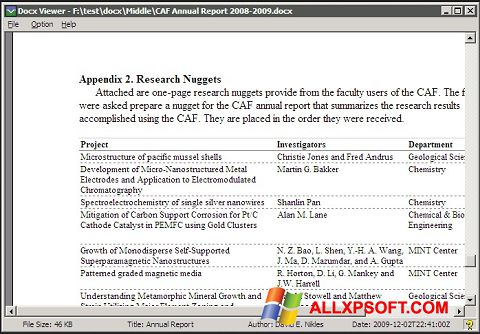 لقطة شاشة DocX Reader لنظام التشغيل Windows XP
