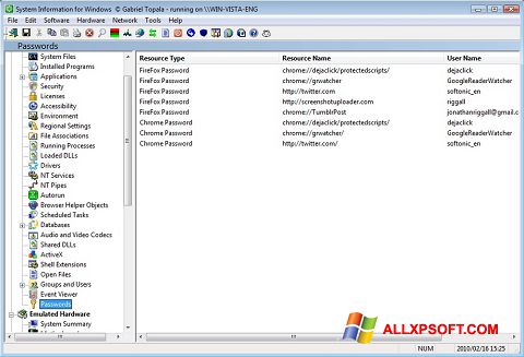 لقطة شاشة SIW لنظام التشغيل Windows XP