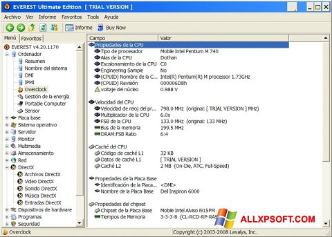 لقطة شاشة EVEREST Ultimate Edition لنظام التشغيل Windows XP