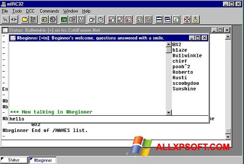 لقطة شاشة mIRC لنظام التشغيل Windows XP