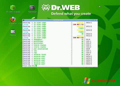 لقطة شاشة Dr.Web LiveCD لنظام التشغيل Windows XP