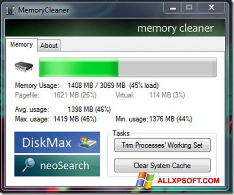 لقطة شاشة Memory Cleaner لنظام التشغيل Windows XP