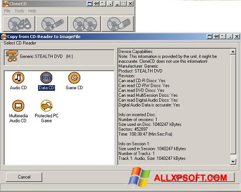 لقطة شاشة CloneCD لنظام التشغيل Windows XP