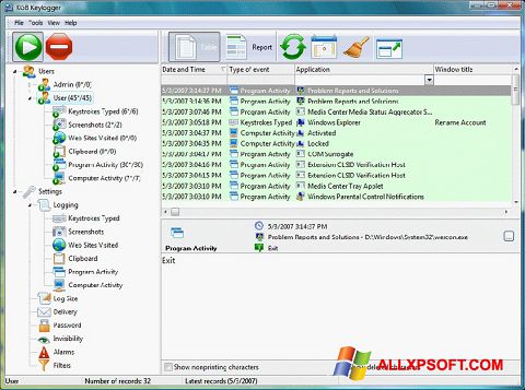 لقطة شاشة Keylogger لنظام التشغيل Windows XP