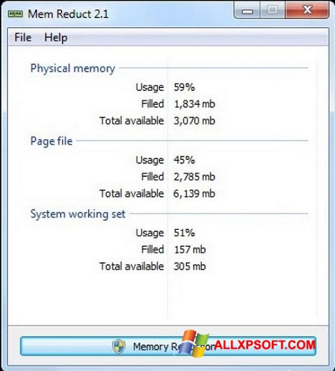 لقطة شاشة Mem Reduct لنظام التشغيل Windows XP