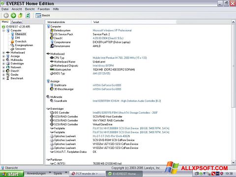 لقطة شاشة EVEREST Home Edition لنظام التشغيل Windows XP