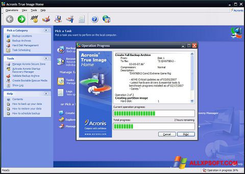 لقطة شاشة Acronis True Image لنظام التشغيل Windows XP