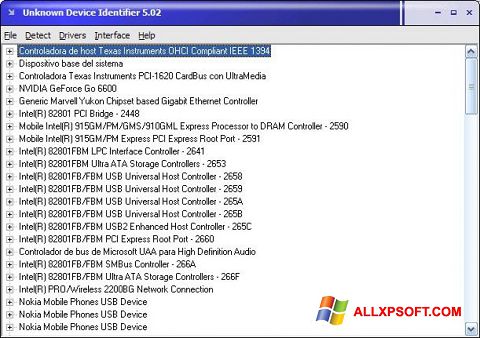 لقطة شاشة Unknown Device Identifier لنظام التشغيل Windows XP