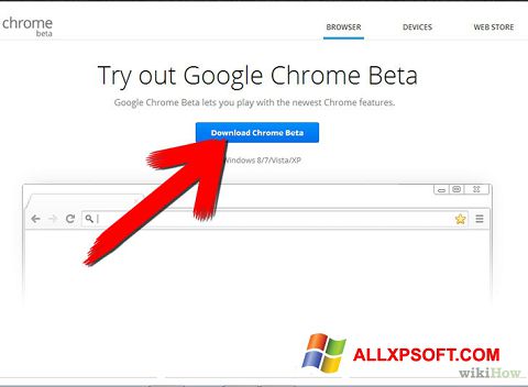 لقطة شاشة Google Chrome Beta لنظام التشغيل Windows XP