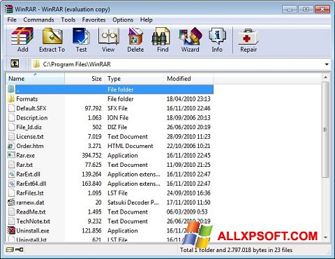 لقطة شاشة WinRAR لنظام التشغيل Windows XP