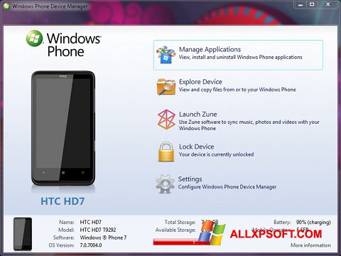لقطة شاشة Windows Phone Device Manager لنظام التشغيل Windows XP