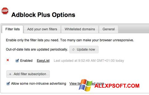 لقطة شاشة Adblock Plus لنظام التشغيل Windows XP