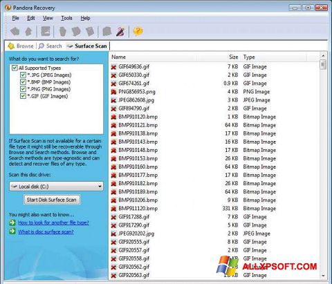 لقطة شاشة Pandora Recovery لنظام التشغيل Windows XP