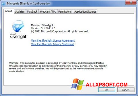 لقطة شاشة Microsoft Silverlight لنظام التشغيل Windows XP