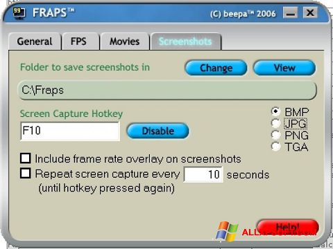 لقطة شاشة Fraps لنظام التشغيل Windows XP