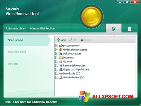 لقطة شاشة Kaspersky Virus Removal Tool لنظام التشغيل Windows XP
