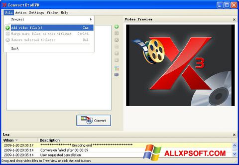 لقطة شاشة ConvertXToDVD لنظام التشغيل Windows XP