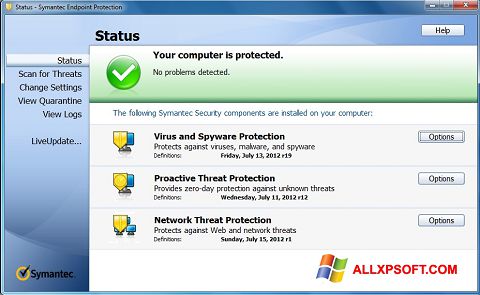لقطة شاشة Symantec Endpoint Protection لنظام التشغيل Windows XP