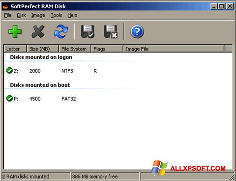 لقطة شاشة SoftPerfect RAM Disk لنظام التشغيل Windows XP