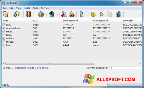 لقطة شاشة SAMInside لنظام التشغيل Windows XP