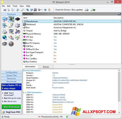 لقطة شاشة PC Wizard لنظام التشغيل Windows XP