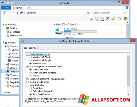 لقطة شاشة Classic Shell لنظام التشغيل Windows XP