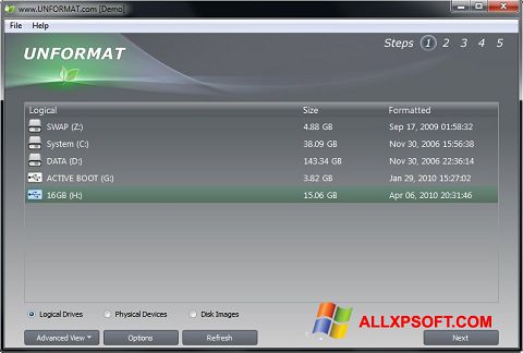 لقطة شاشة UNFORMAT لنظام التشغيل Windows XP