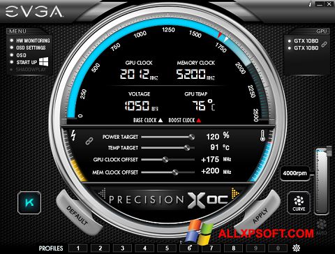 لقطة شاشة EVGA Precision لنظام التشغيل Windows XP