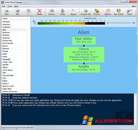 لقطة شاشة Voxal Voice Changer لنظام التشغيل Windows XP