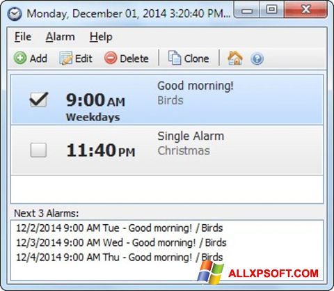 لقطة شاشة Free Alarm Clock لنظام التشغيل Windows XP