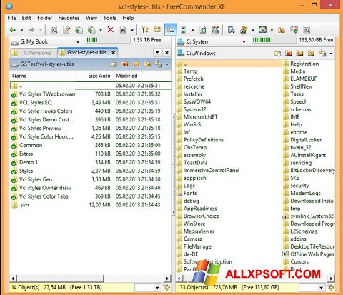 لقطة شاشة FreeCommander لنظام التشغيل Windows XP
