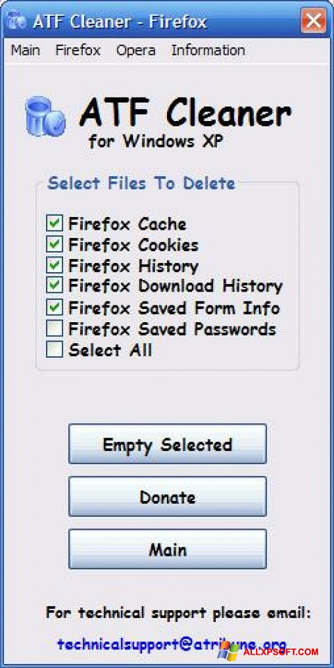 لقطة شاشة ATF Cleaner لنظام التشغيل Windows XP