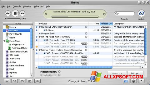 لقطة شاشة iTunes لنظام التشغيل Windows XP