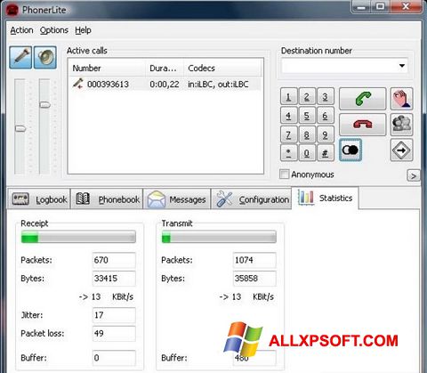 لقطة شاشة PhonerLite لنظام التشغيل Windows XP