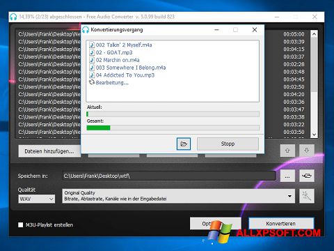 لقطة شاشة Free Audio Converter لنظام التشغيل Windows XP