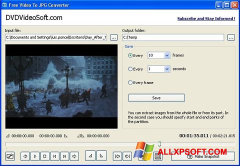 لقطة شاشة Free Video to JPG Converter لنظام التشغيل Windows XP