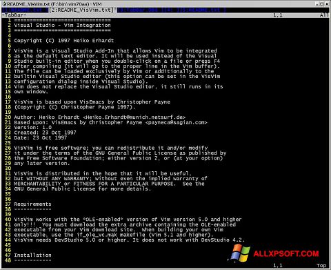 لقطة شاشة Vim لنظام التشغيل Windows XP