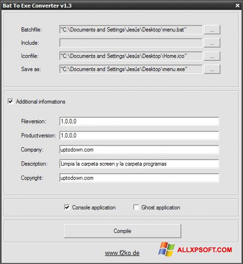 لقطة شاشة Bat To Exe Converter لنظام التشغيل Windows XP