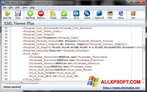 لقطة شاشة XML Viewer لنظام التشغيل Windows XP