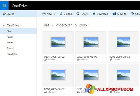لقطة شاشة OneDrive لنظام التشغيل Windows XP
