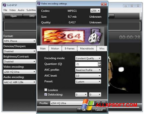 لقطة شاشة XviD4PSP لنظام التشغيل Windows XP