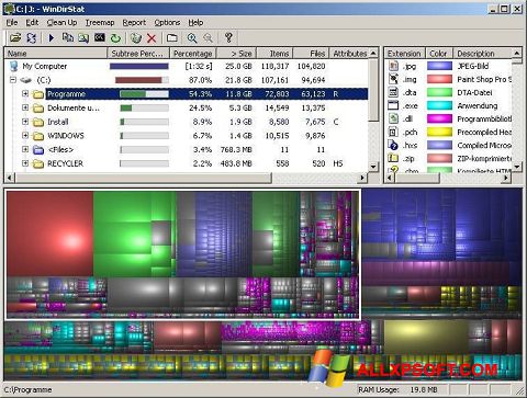لقطة شاشة WinDirStat لنظام التشغيل Windows XP